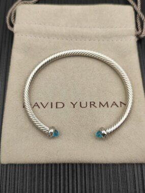 ◽️David Yurman◽️ Silver 4mm Blue Diamond Bracelet with Diamonds